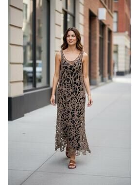 Anewsta Lace Maxi Dress Sheer Brown Fairy Goth Gothic Romantic Witchy Event M